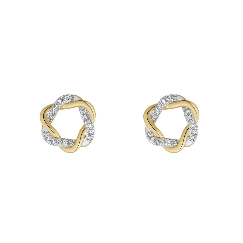 9ct Yellow Gold Diamond Twisted Open Circle Earrings