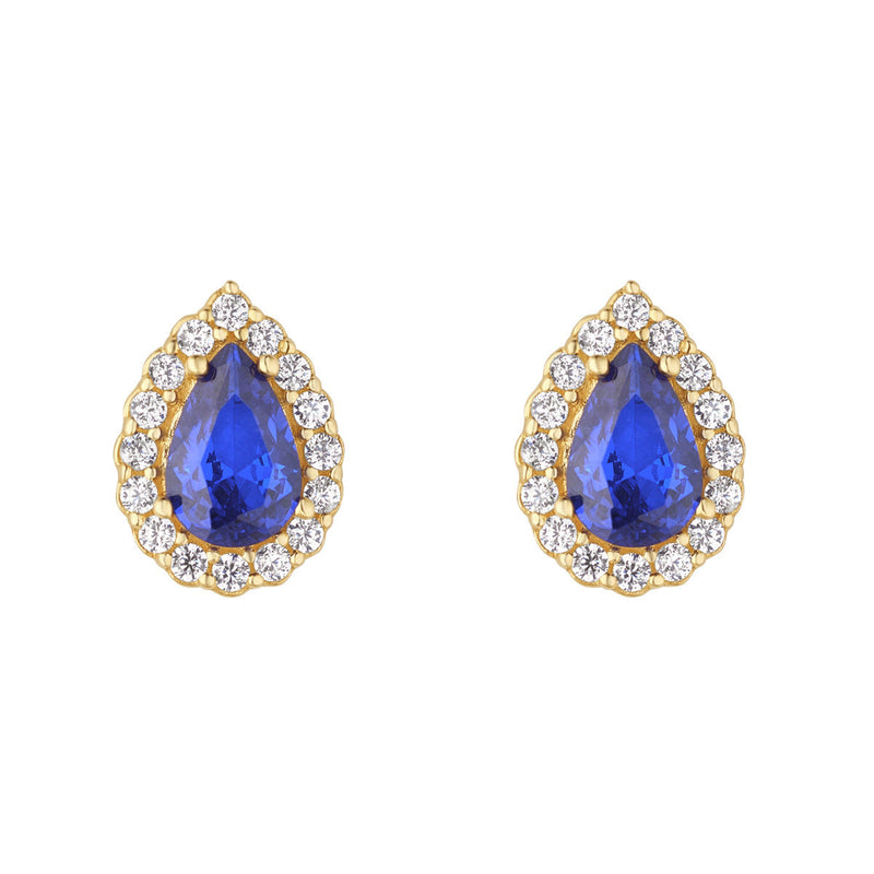 NJO Designs 9ct Yellow Gold Sapphire and CZ Pear Shape Stud Earrings