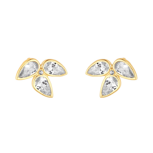 9ct Yellow Gold Tripple CZ Pear Stud  Earrings