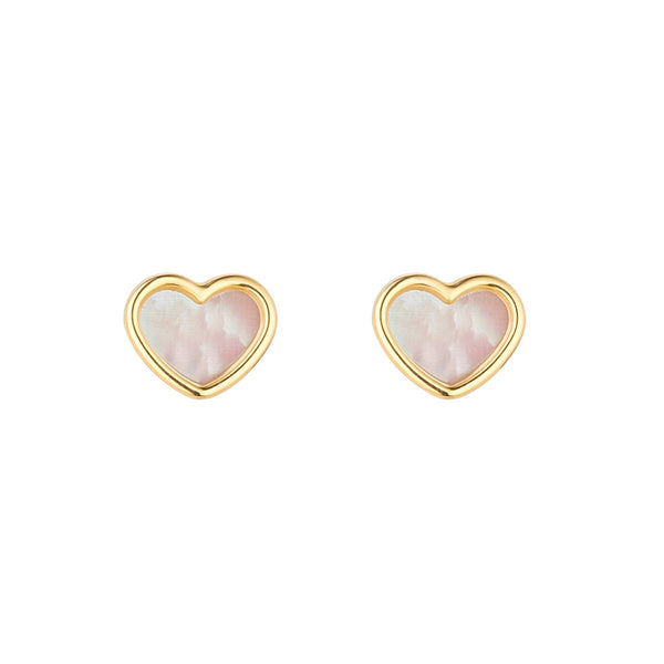 9ct Yellow Gold Mother of Pearl Heart Stud Earrings