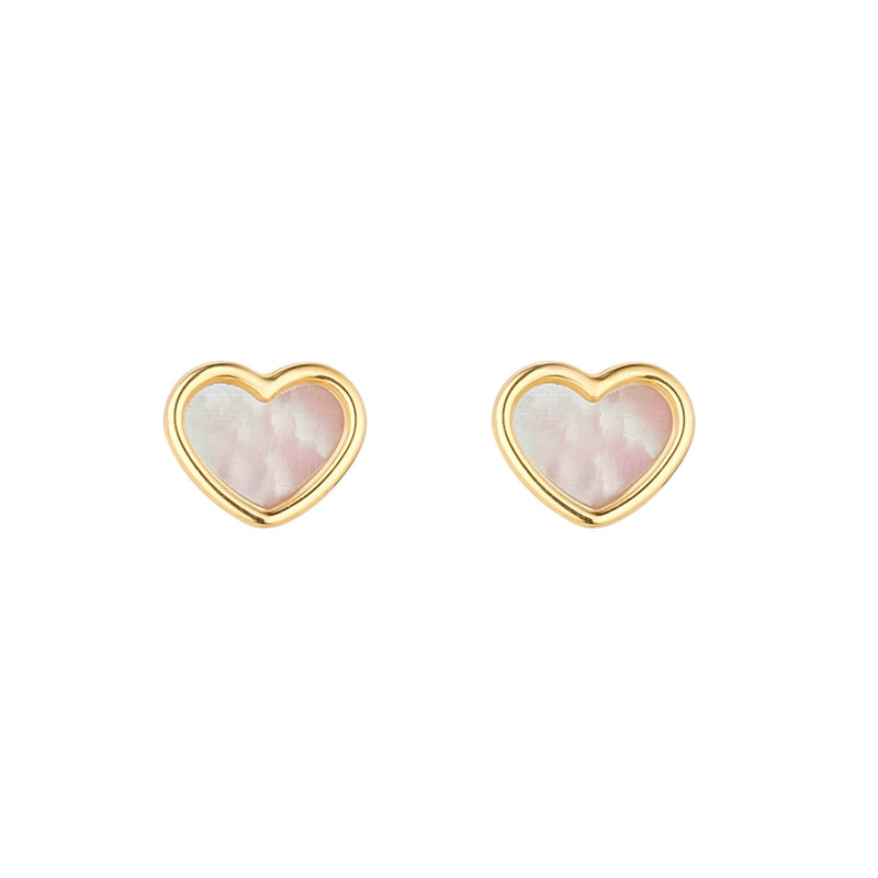 NJO Designs 9ct Yellow Gold Mother of Pearl Heart Stud Earrings