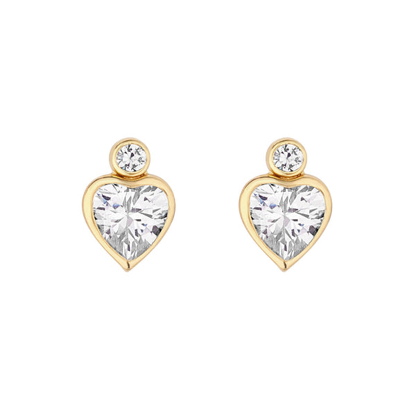 9ct Yellow Gold CZ Heart Stud Earrings