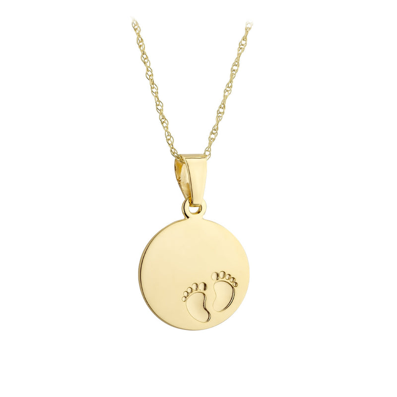 9ct Yellow Gold Baby Feet Disc Pendant