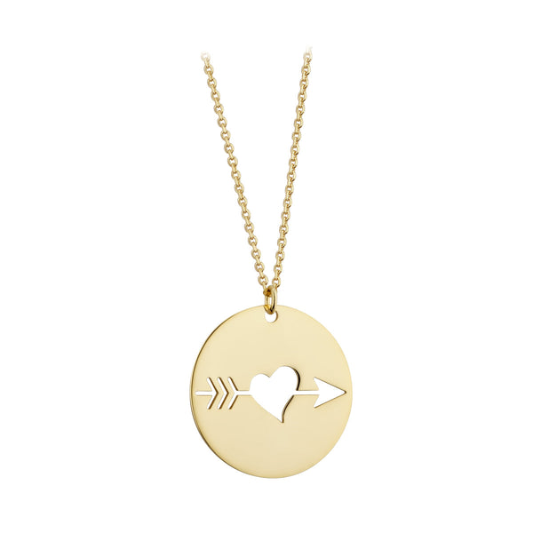 NJO Designs 9ct Yellow Gold Heart And Arrow Disc Pendant