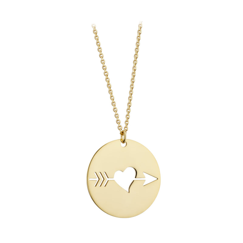 9ct Yellow Gold Heart And Arrow Disc Pendant