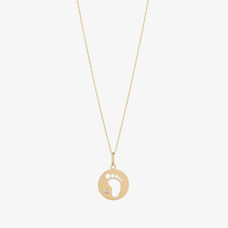 NJO Designs 9ct Yellow Gold CZ Baby Foot Cut Out Disc Pendant