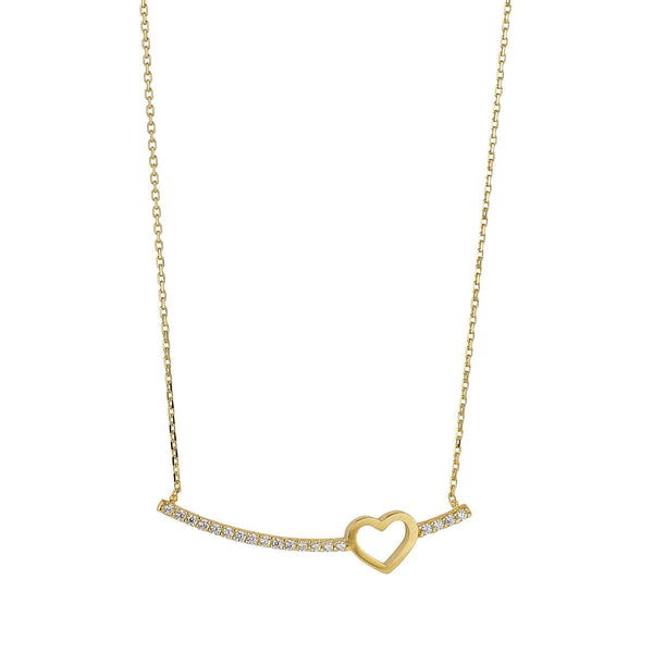 9ct Yellow Gold Heart CZ Bar Pendant