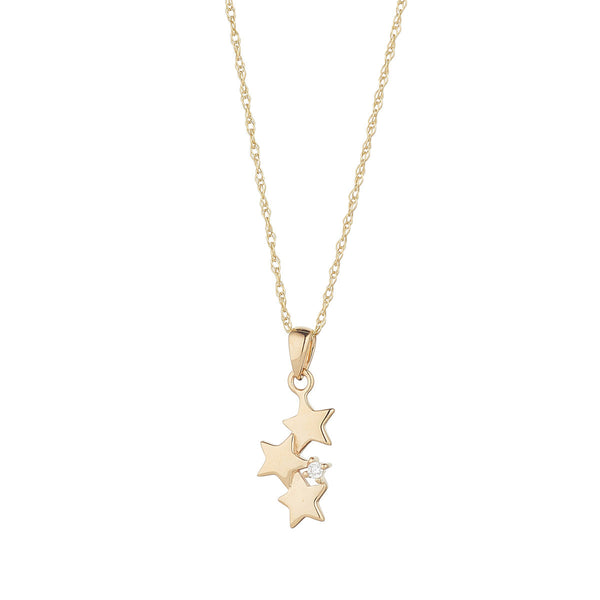 9ct Yellow Gold Triple Star and CZ Pendant