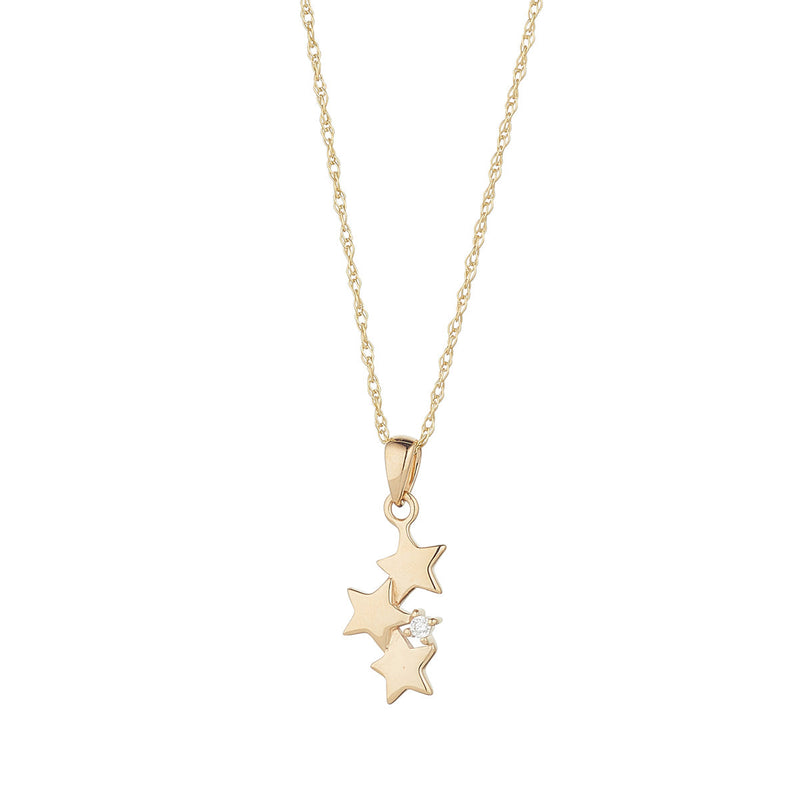 9ct Yellow Gold Triple Star and CZ Pendant