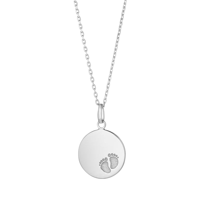 NJO Designs 9ct White Gold Baby Feet Disc Pendant