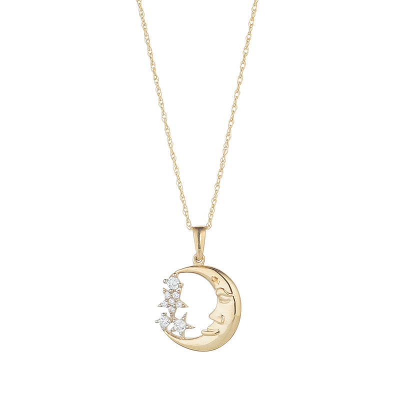 NJO Designs 9ct Yellow Gold Moon and CZ Star Pendant