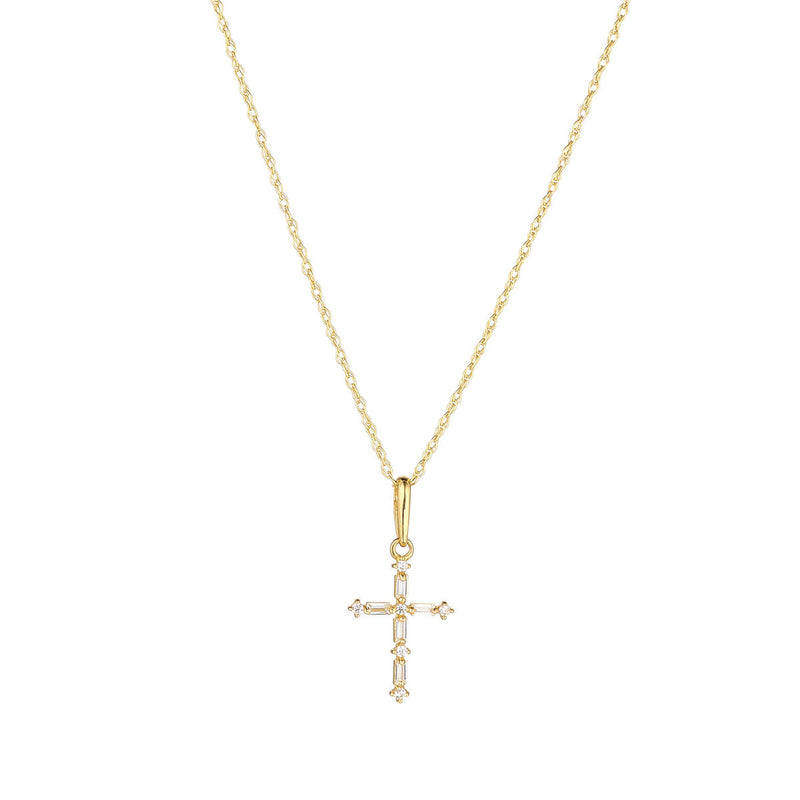 9ct Yellow Gold Baguette Cut CZ Cross Pendant