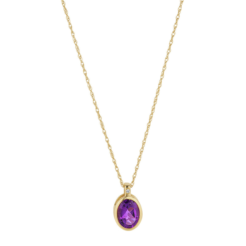 9ct Yellow Gold Oval Amethyst And CZ Pendant