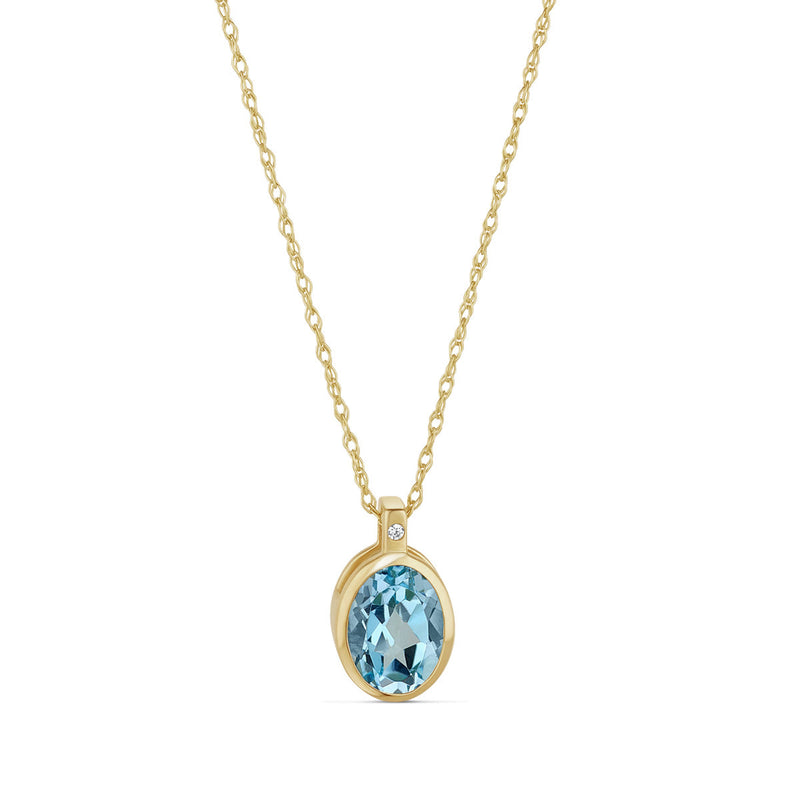 NJO Designs 9ct Yellow Gold Oval Blue Topaz And CZ Pendant