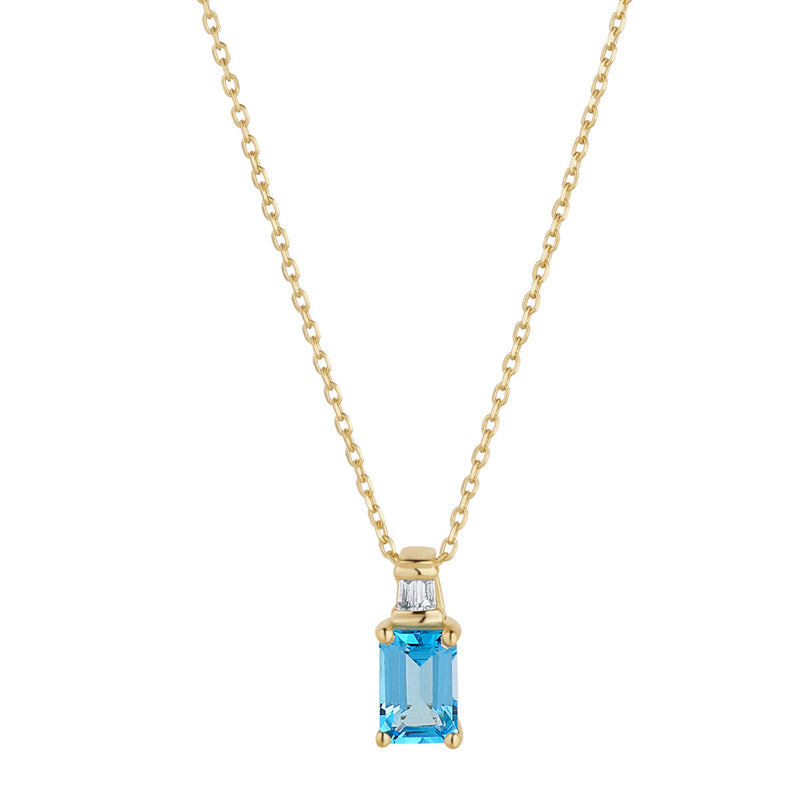 9ct Yellow Gold Diamond & Blue Topaz Pendant