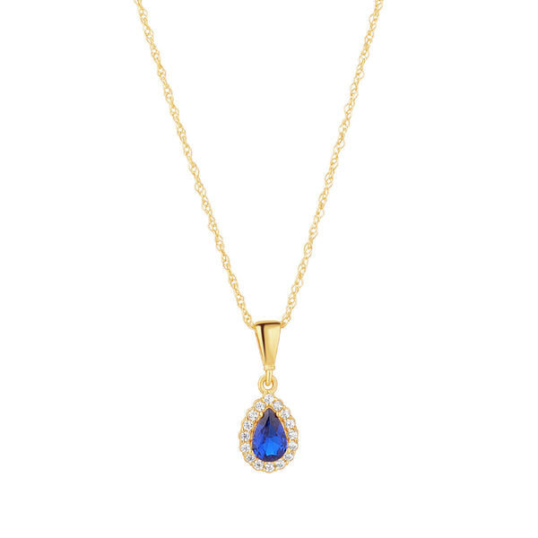 NJO Designs 9ct Yellow Gold Sapphire and CZ Pear Shape Pendant
