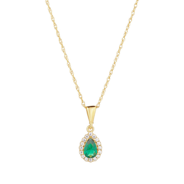NJO Designs 9ct Yellow Gold Emerald and CZ Pear Shape Pendant
