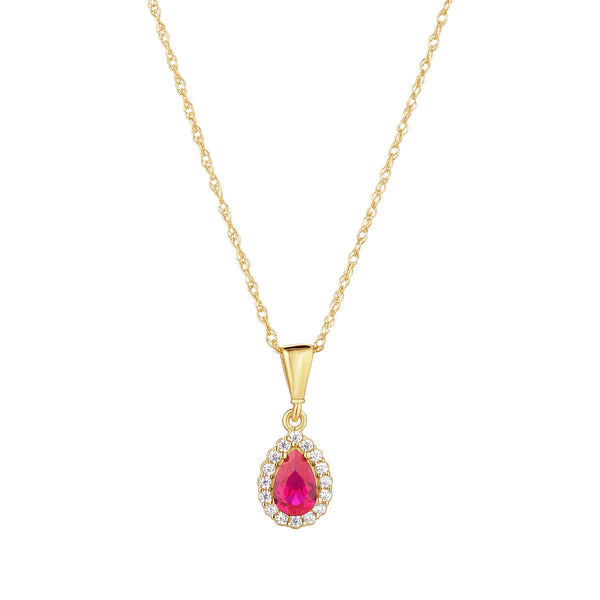 NJO Designs 9ct Yellow Gold Ruby Red and CZ Pear Shape Pendant